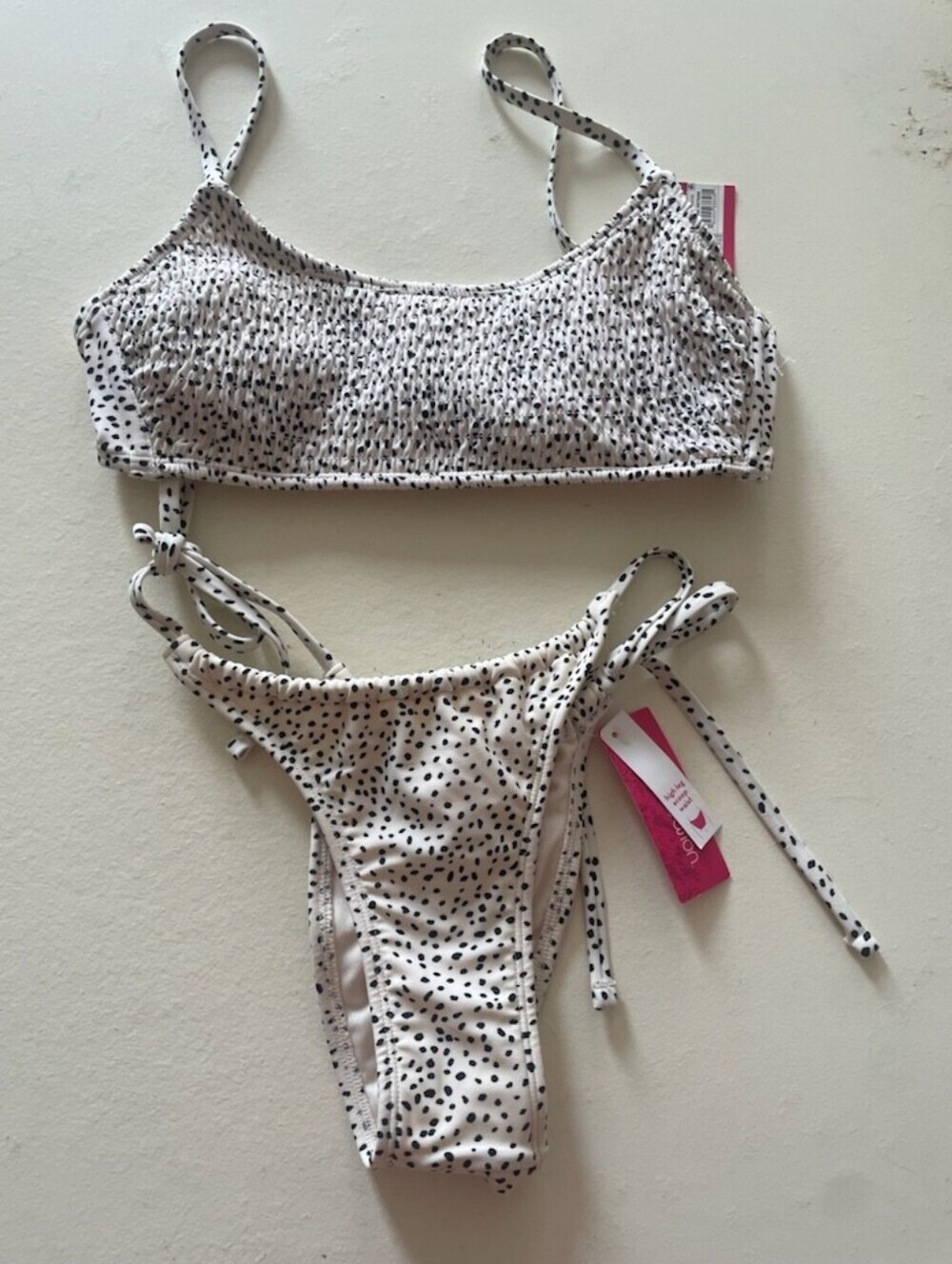 TARGET NWT High Cut Brazilian Bikini Polka Dot Adjustable Small Bottom Large Top